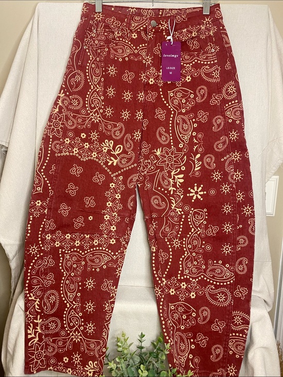 Loveimgs Denim - NWT Loveimgs Women Baggy Barrel Jeans Bandana Print Denim Ankle Mid Rise Jeans